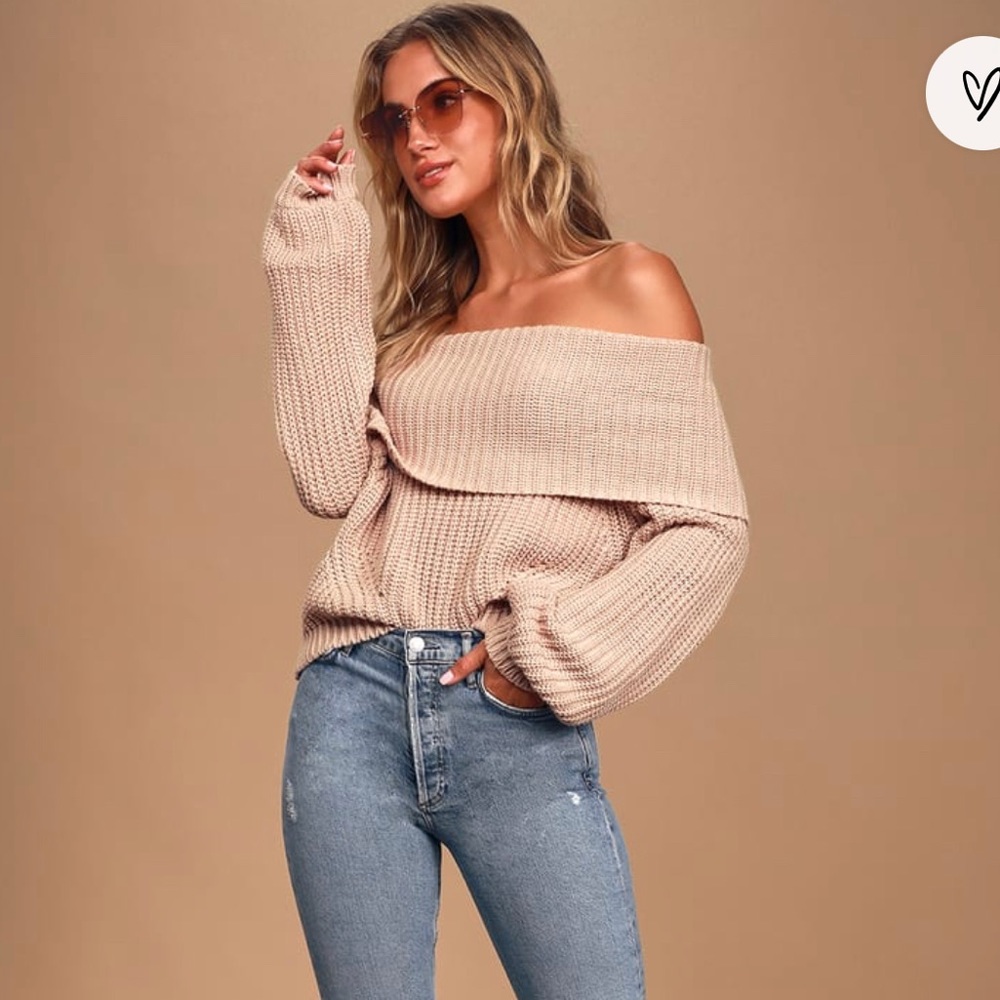 Lulu’s Charmichael Dusty Blush Off-the-shoulder Knit Sweater XS